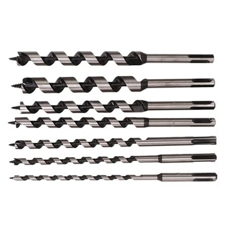 Snekkebor-sæt, 7-delt snekkebor-sæt i hærdet legeringsstål, skaber dybe, rene huller, præcis boring