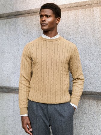 John Henric Men's Camel Pullover Regular Fit Size M