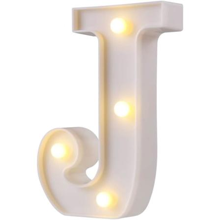 26 lysende bokstaver, perfekt for lysende bryllup og bursdagsfest hjemmeinnredning (hvit, J)