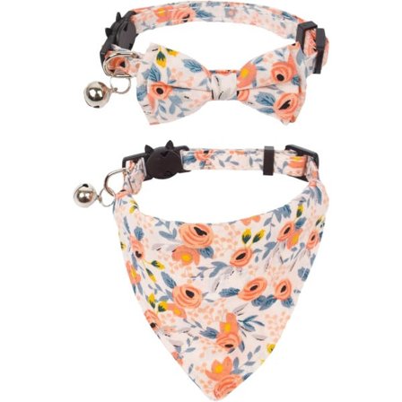 IC Kattehalsbånd med Sløjfe Bandana, Katteunger Halsbånd med Aftagelig Sløjfe Bandana Sød Blomstret Katt Sløjfe Bandana Halsbånd til Kat Hvalp - Rosa