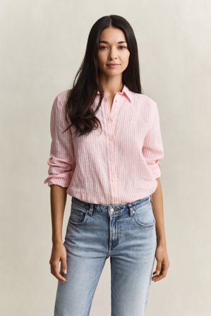 GANT Damen Regular Fit Leinen Bluse mit Streifen (38) Rosa
