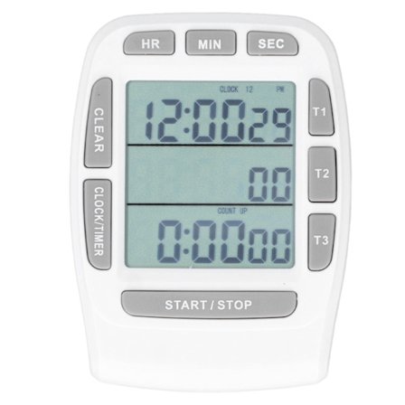 Trippel Timer Klocka Nedräkning Upp 4,0x4,4cm LCD-Skärm Multifunktion Vit Inbyggt Batteri