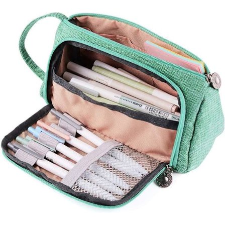 Grøn skolepennalhus med stor kapacitet lærred penneopbevaring Ca