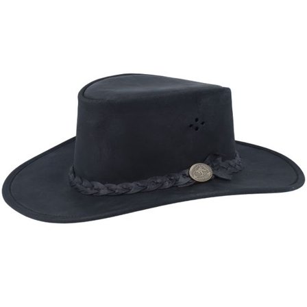 MJM Hats - Svart traveler Hatt - Aussie Bush Squashable Leather Black Traveler @ Hatstore
