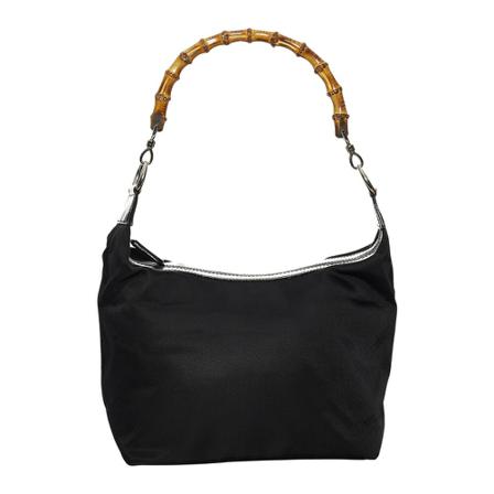 Gucci Vintage, Pre-owned Bamboo Shoulder Bag Fabric Nylon Zwart, Dames, Maat:ONE Size