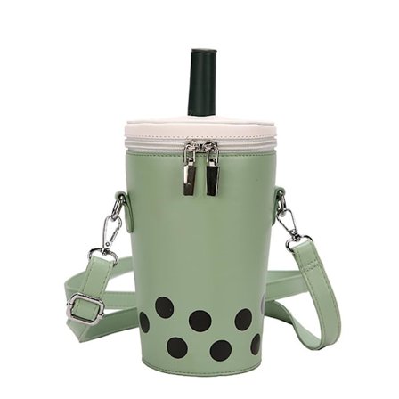 Söpö sylinterimuki olkalaukku - Polka Dot maitotee-käsilaukku pillillä - söpö ämpäri olkalaukku naisille (vihreä)