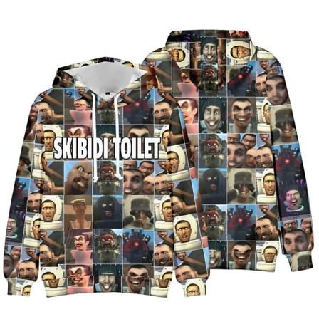 Skibidi WC Halloween-hupparit Hauskat printed collegepaita hupullinen neulepusero kiristysnyörillä Topit pojille tytöille lapsille faneille lahja 