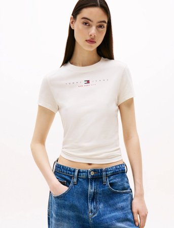 Tommy Jeans Tjw Slim Tj Us Linear Ss Tee - White - L