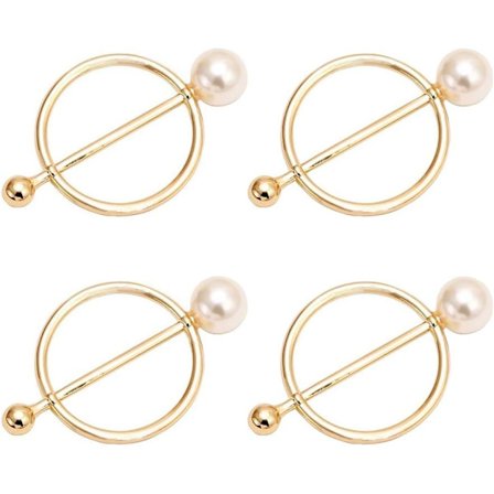 6 st Runda T-shirt Clips Ringar Halsdukslås Slides Halsduksklämma Ring Halsdukar Spänne Sidenlås Clips med Faux Pärla 45mm