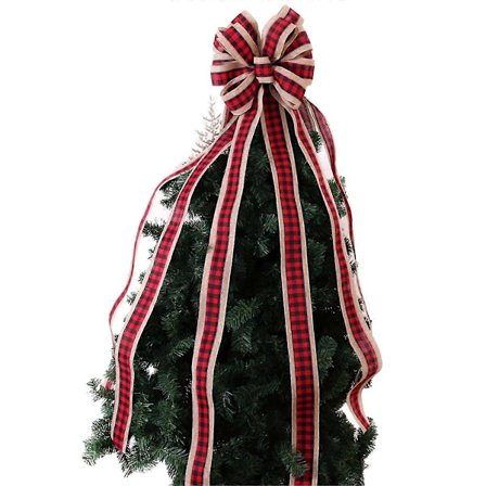 Store røde sløjfer med kant og lange bånd, julekransesløjfer til juletræ, håndlavet ferie D