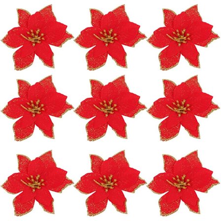 Jouluiset kimaltelevat kukat, 5,1 tuuman tekokukat, punainen joulutähti