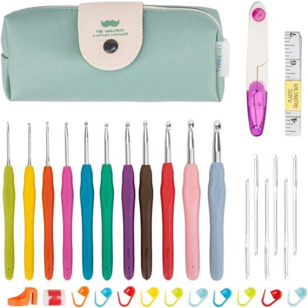 Virkkuukoukkusetti, värikkäät, ergonomiset pehmeät kumikahvat