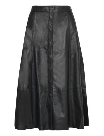 Long Leather Skirt Knelangt Skjørt Svart DEPECHE*Betinget Tilbud