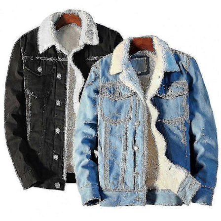 Herre Vinter Høst Jakke Denim Inner Fleece Tykkere Vinter Jeans Jakke Frakk Herre Turn-down Velvet Jakke Herre Pels Parkas.