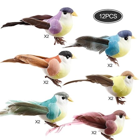 12-pak Kunstige Julefugle af Sparrow Dekorationer Juletræstop Dekorationer Fugle Farverige Kunstige Fugle