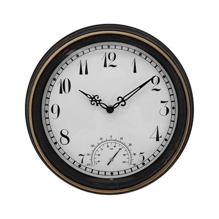 Utendørs vanntett veggklokke med termometer IP44 Vintage rund hagedekor klokke 12 tommers utendørs klokke