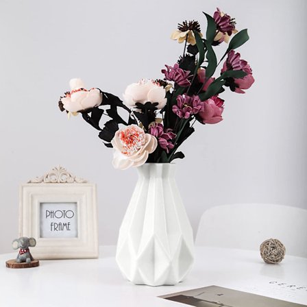 Plastikvase til blomster Uknuselig Hvid Blomster Vase Geometrisk Vase Keramik Look Plastik Vase til Hjemmeindretning