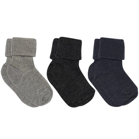 MPkids Wool Rib Baby Socks - 3-Pack Grey Melange 17/18, Børn & Forældre, Børnetøj, Babysokker