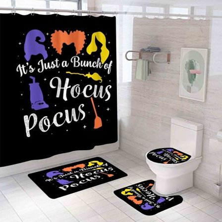 St. Halloween Duschdraperi Hocus Pocus Och 30 X 18" Mattor Tecknad Star Badrumstillbehör Set Dekor Med Badkarsmatta U Form Kontur Toalettlock Co