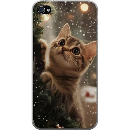 Yhteensopiva Puhelinkuori Apple iPhone 4 Joulukissa joulukuusen valossa lumisateessa, täydellinen motiivi joulun ystäville ja kissan ystäville viihtyi