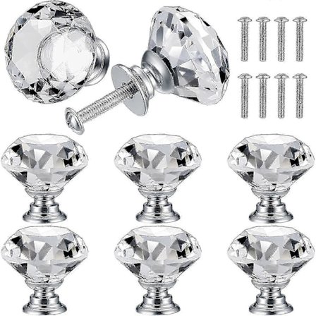 8 stk. krystal dørknop, diamantgreb, diamant møbelgreb, greb knopper skabsdekoration, skuffe, køkkengreb - 30 mm