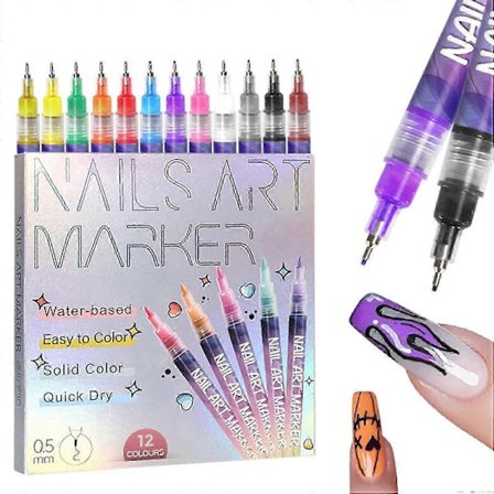 Højkvalitets Fine Tips 3D Neglekunstpenne, 12 Farver 0,5MM Neglelakpenne, Neglepunkt Graffiti Dotting Pen til Hjemmesalon Hurtigtørrende DIY Negle [D]