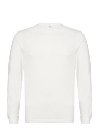 Mango Long-Sleeved Pique Cotton T-Shirt Vit