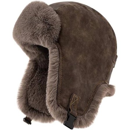 Vandtæt og varm vinterhat, unisex faux fur aviator hat - PU lædermateriale varm hat - egnet til skøjteløb, skiløb og jagt, brun