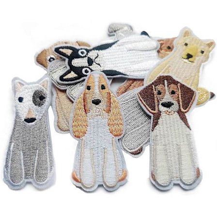 9 st Stryk-på-märken med söta hundar för barn, valpbroderimärken