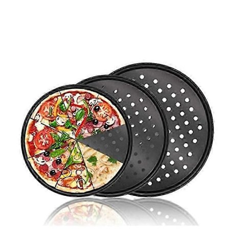 3 stk. Pizzafade, Pizzabakker med huller til ovn, Non-stick perforeret bagesæt, 24,5/28/32 cm