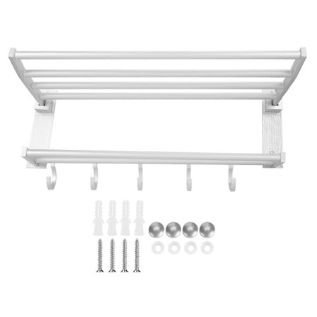 40cm Duschhylla Vikbar Aluminium Badrum Handduk Klädhängare med 5 Krokar Silver