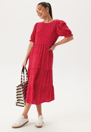 Happy Holly Puff Sleeve Viscose Midi Dress Klær