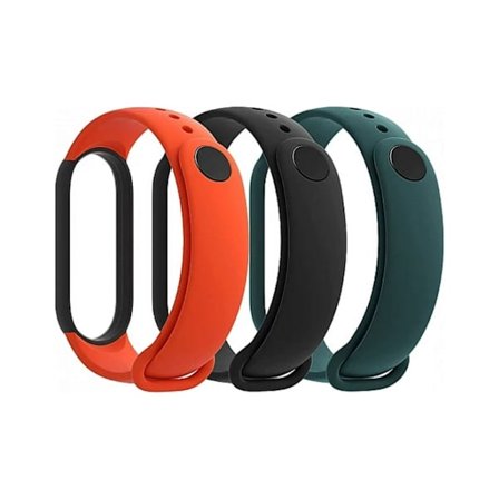 Sportspakke til Xiaomi Mi Smart Band 5, Inkluderer sorte orange grønne remme
