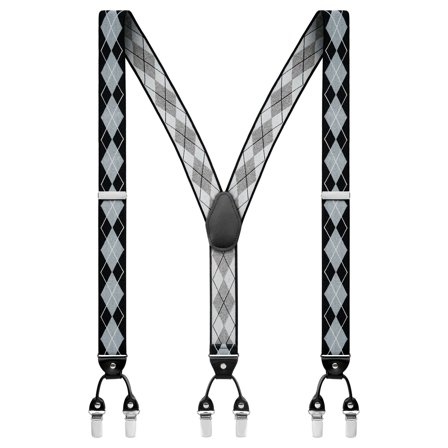 Vexel | Grau große Hosenträger mit Rautenmuster für Männer - Hosenträger mit Clips
