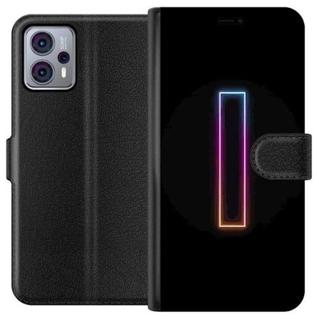 Kompatibel Tegnebogsetui til Motorola Motorola Moto G23 Minimalistisk neonbogstav I i regnbuefarver mod mørk baggrund