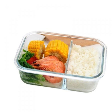 2-pak glas madkasser med 2 rum, glas madopbevaringsbeholdere med låg, lufttætte glas madkasser (640 ml)