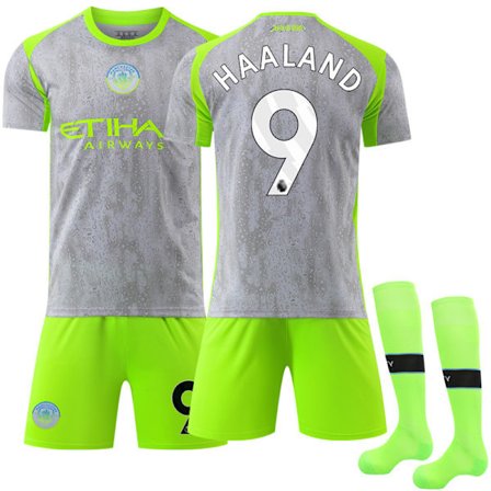 Manchester City Bortedrakt Barn med Sokker 2025-2026 Nr. 9 Haaland 25-26 Andre Bortedrakt Størrelse 24, Match Kit, Treningsklær