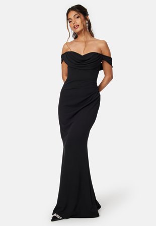 Goddiva - Off Shoulder Maxi Dress - Black S - Kläder - - Bubbleroom