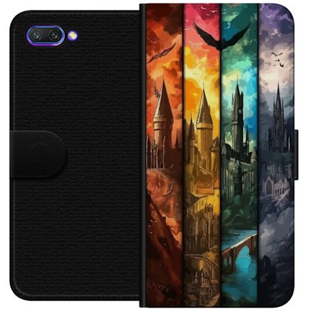 Yhteensopiva Lompakkokotelo Honor Honor 10 Neljä taianomaista linnaa eri elementtiväreissä, eeppinen fantasiataide tulen veden ilman ja pimeyden yk