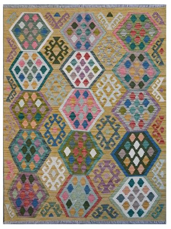 Hand Woven Kilim Afghan Old Style Rug 133X175 Brown/Dark Grey