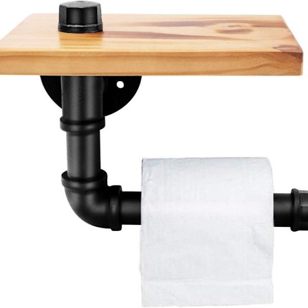 Industrielle rørhyller i jern, trehyller ̈C veggmontert hylle i smidd jern for bad