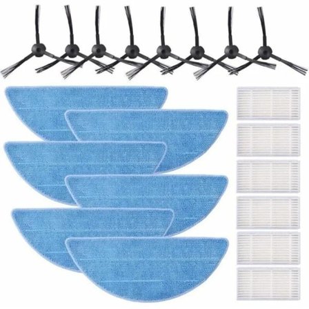 HEPA-suodatinsarja ZACO v5s pro, ZACO V5x, ILIFE V5s V5 V3s V3 Pro -malleille, sivuharjat ja moppausliina (6 suodatinta, 6 liinaa ja 8 sivuharjaa)