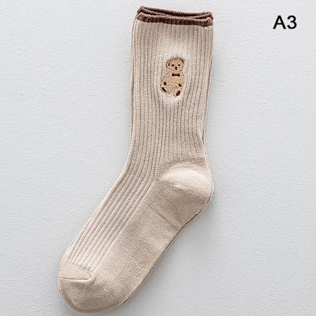 1 par Cartoon Bear Sokker Myke bomullssokker Høstkaffe