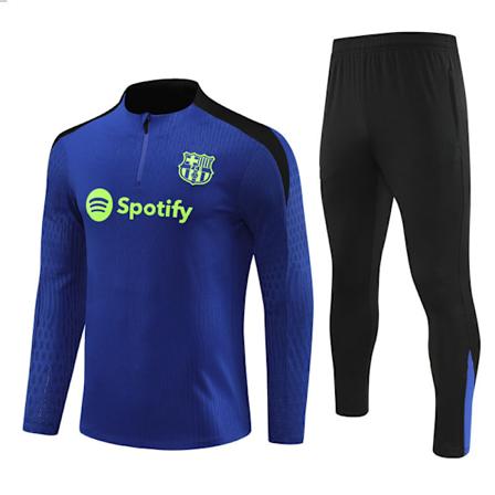 2425 Ny Barcelona Fotball Lang Arm Halv Glidelås Treningstrøye for Voksne og Barn Fancy blue 14
