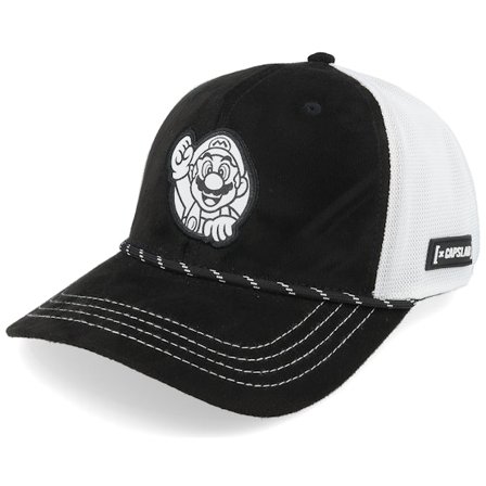 Capslab - Sort trucker Kasket - Super Mario Black/White A-frame Trucker @ Hatstore