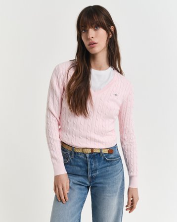 GANT Damen Zopfstrick V-Neck Pullover aus Stretch-Baumwolle (XXL)