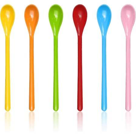 6 Stykker Langskaftede Skjeer, Fargerike Skjeer, Lengde Eggskjeer, Kaffeskjeer, Kaffeomrøringsskjer