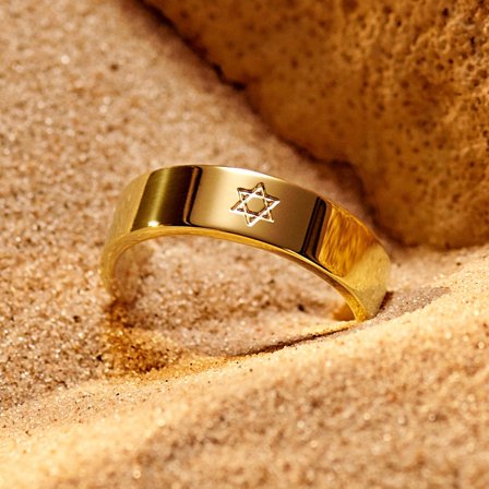 Unity | 6 mm Gold-tone Star of David Ring for Men - Steel rings