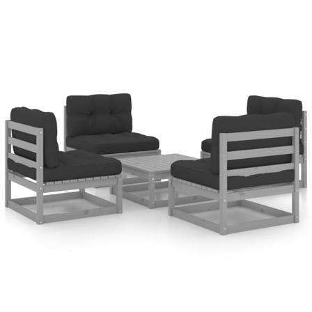 Vidaxl Loungegrupp Med Dynor 5 Delar Massiv Furu Grå