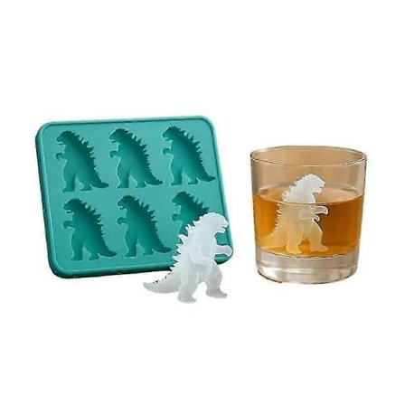Dinosaur Isbitform - 6 hulrom silikon fryser isbitbrett for barn og cocktails, sommerdrikker (FMY)